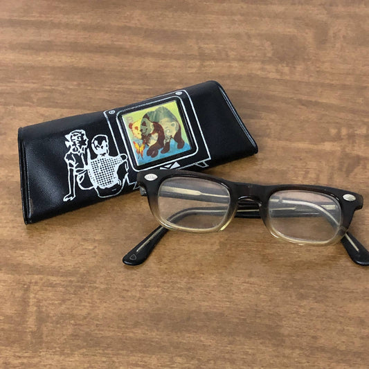 1950s AO Kids Horn Rimmed Glasses 5.25 w/ Lenticular Bear Case TH3