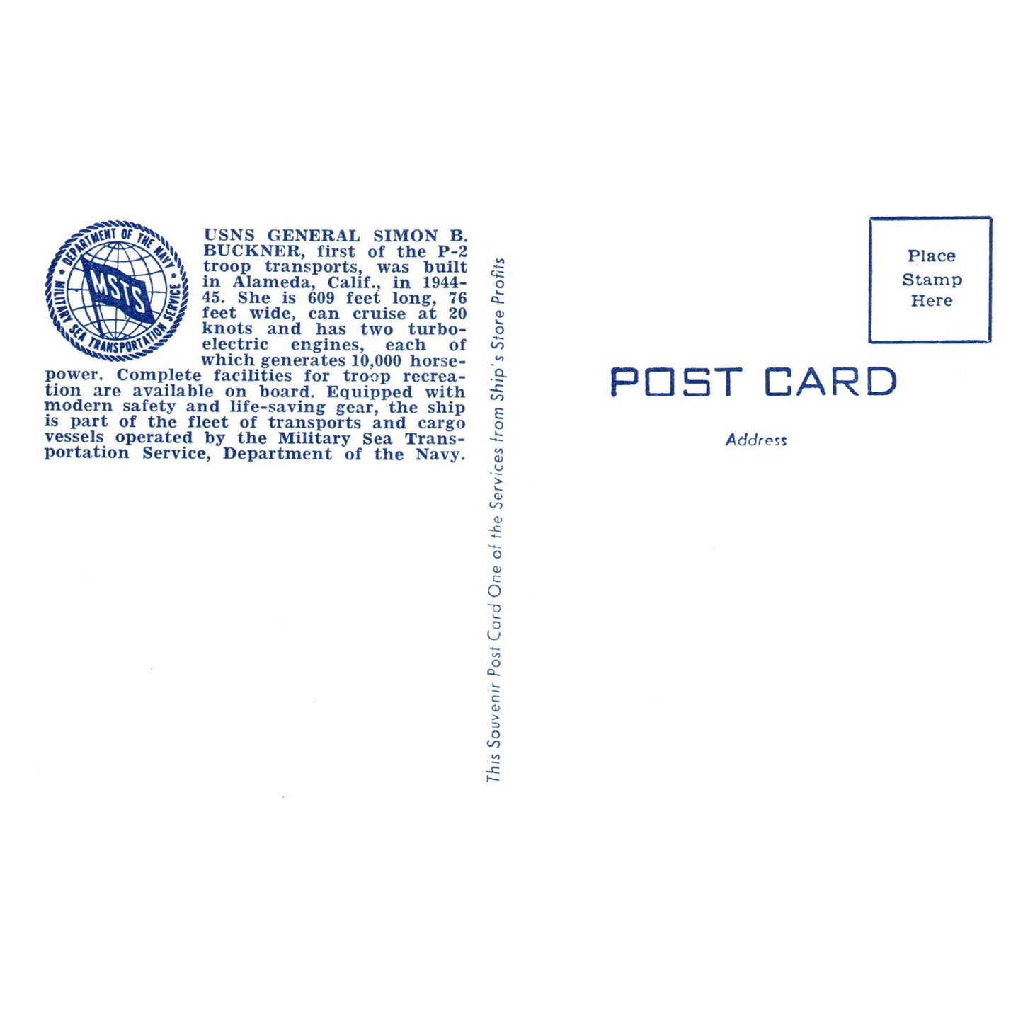 US Naval Ship General Simon B. Buckner - Original Postcard TJ8-5