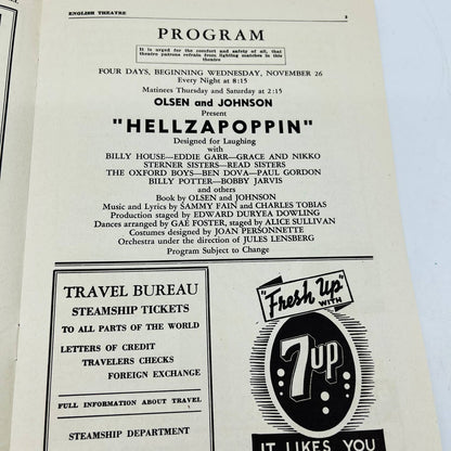 1941 English Theatre Playbill HELLZAPOPPIN Evansville Indianapolis C7