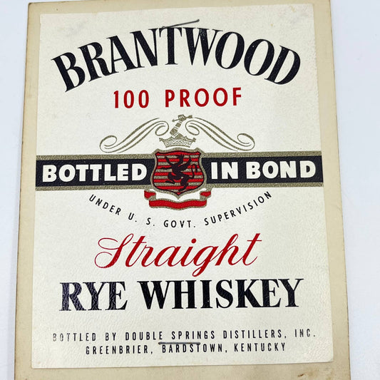 Brantwood Rye Whiskey Label Double Springs Distillers Greenbriar Bardstown KY