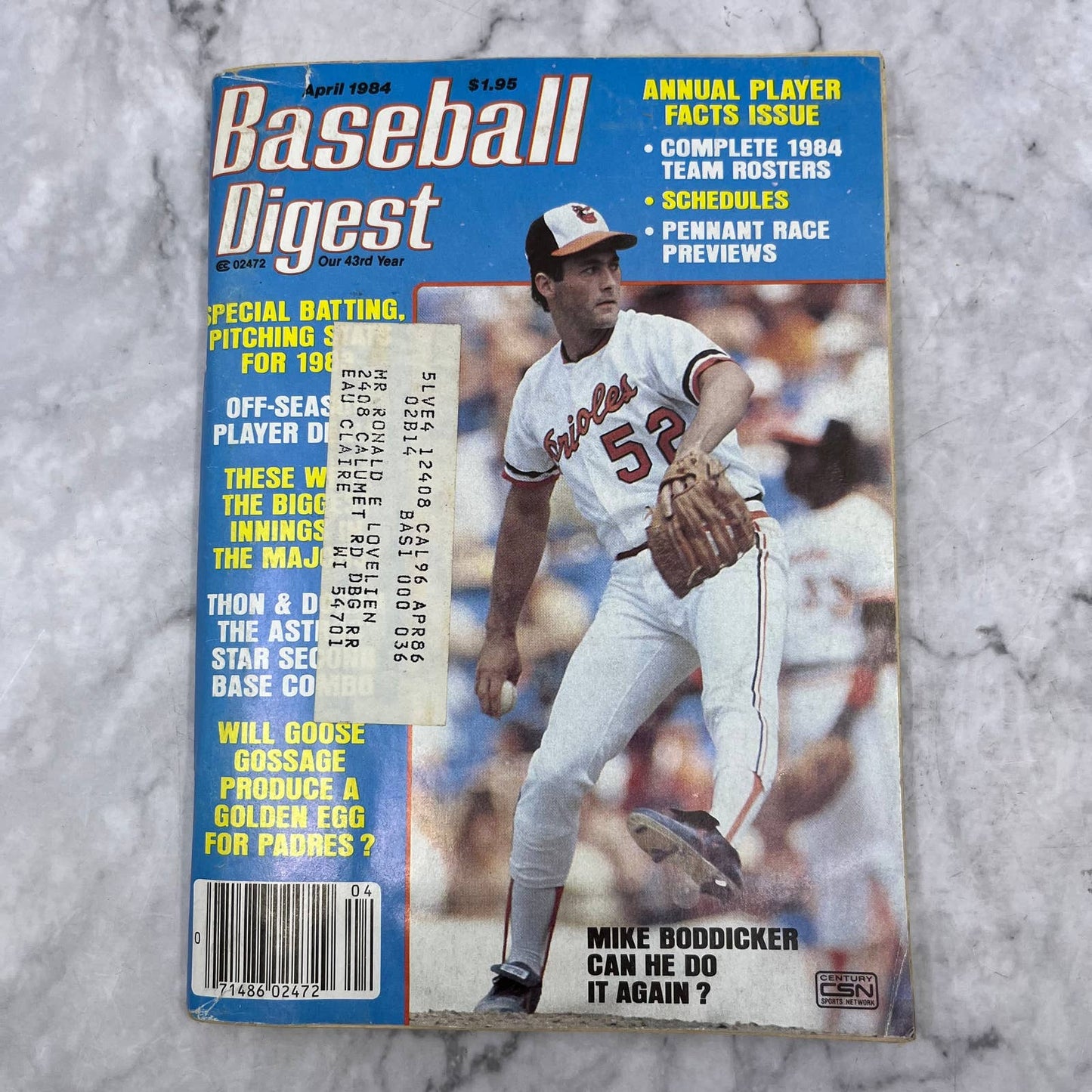 BASEBALL DIGEST Magazine April 1984 Mike Boddicker Baltimore Orioles Cover TJ3
