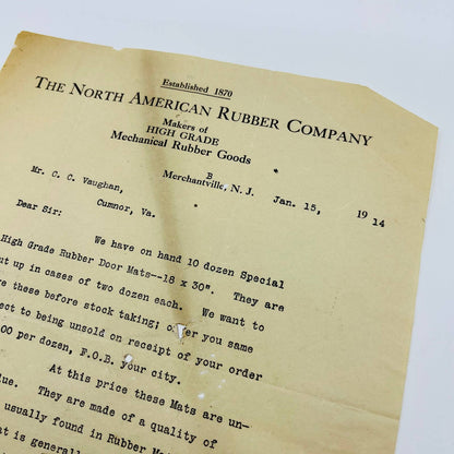 1914 The North American Rubber Company Merchantville NJ Memo Letterhead AA4