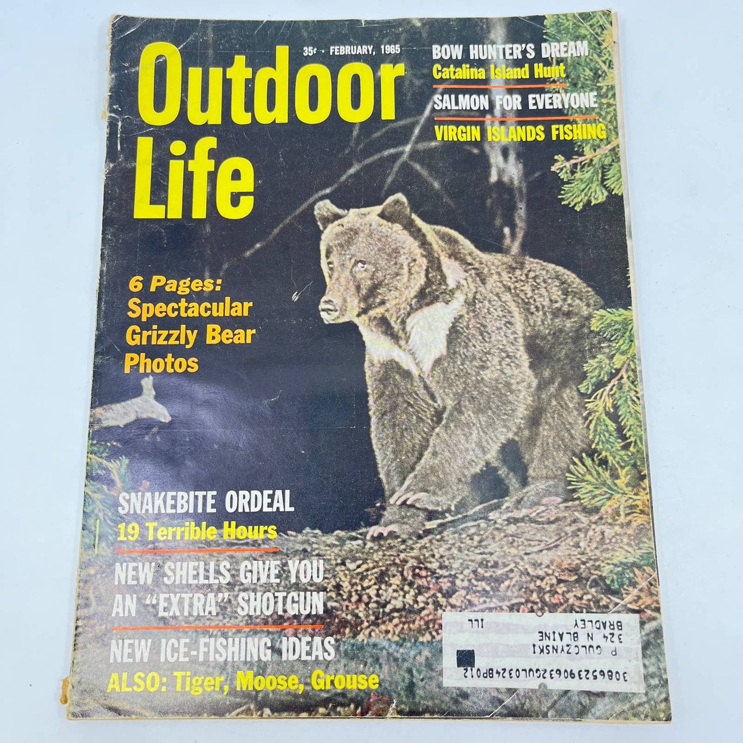 1965 Feb Outdoor Life Magazine Snakebites Salmon Bow Hunting Grizzly Bears TE8