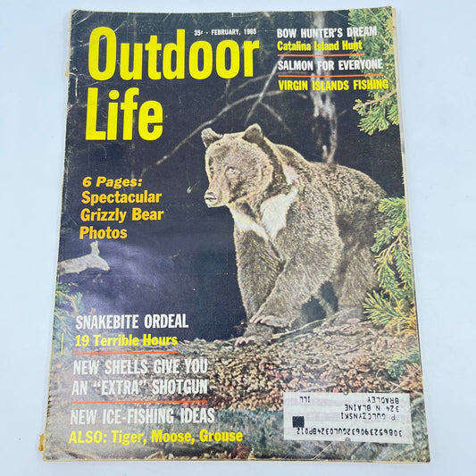 1965 Feb Outdoor Life Magazine Snakebites Salmon Bow Hunting Grizzly Bears TE8