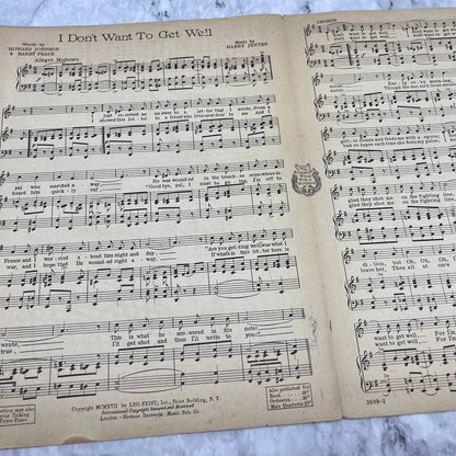 I DON'T WANT TO GET WELL Harry Jentes 1917 WWI vtg sheet music Pease TJ4