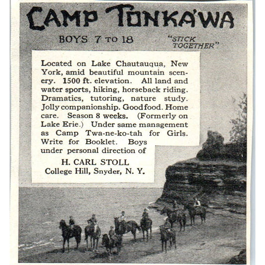 Camp Tonkawa H. Carl Stoll College Hill Snyder NY - 1921 Original Ad TJ7-S
