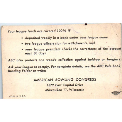 1958 American Bowling Congress Milwaukee Membership Card Oriental 850 SE5-55