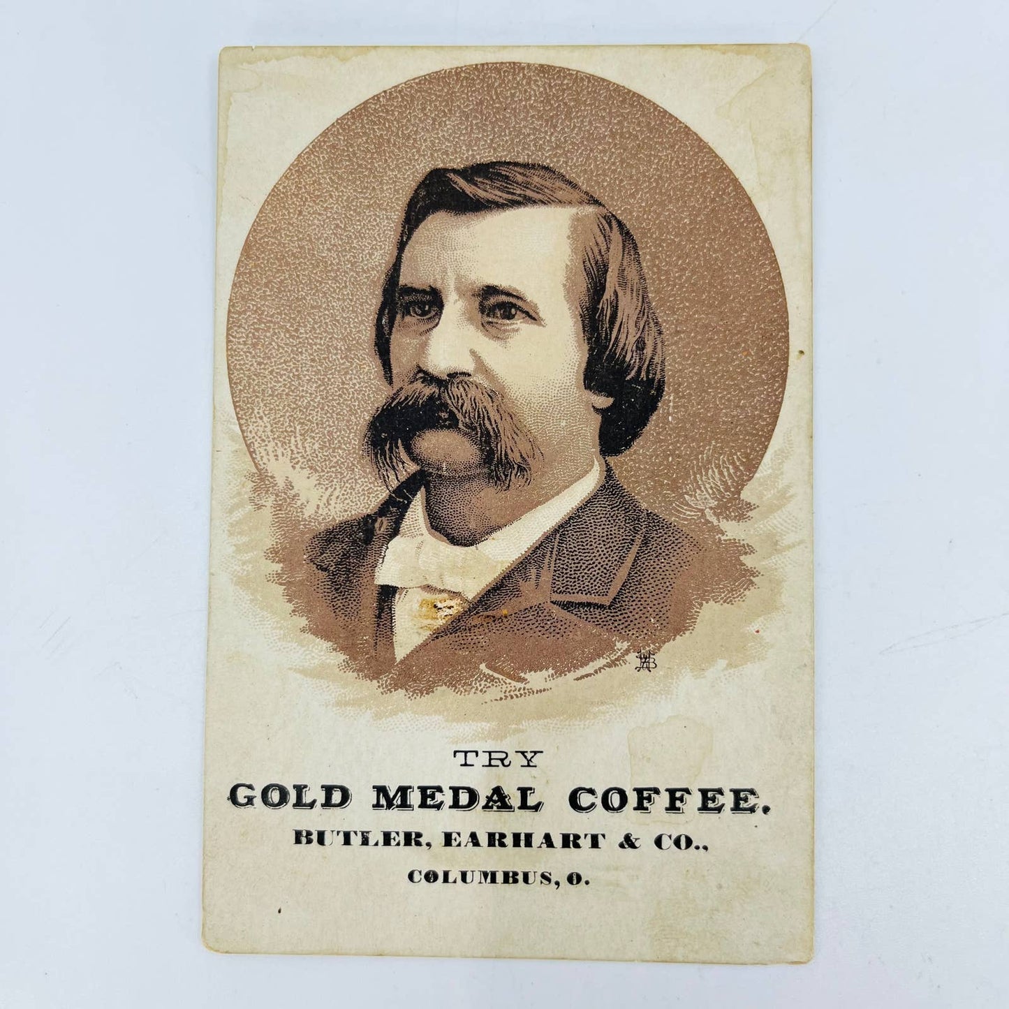 1880s Victorian Trade Card Gold Medal Coffee Butler Earhart Columbus OH EA3