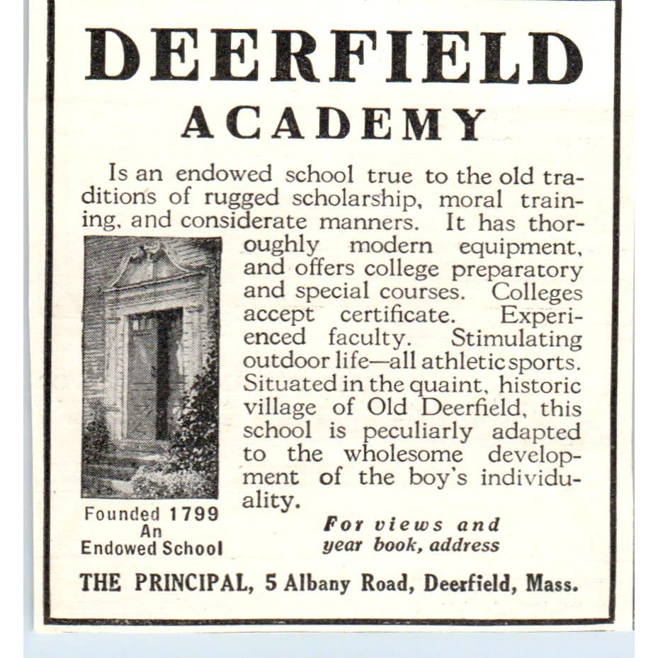 c1920 Harper's Magazine Ad - Deerfield Academy Deerfield Mass EA3-1