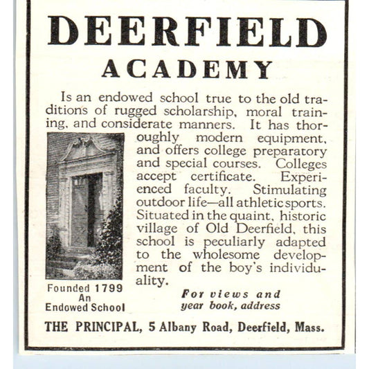 c1920 Harper's Magazine Ad - Deerfield Academy Deerfield Mass EA3-1