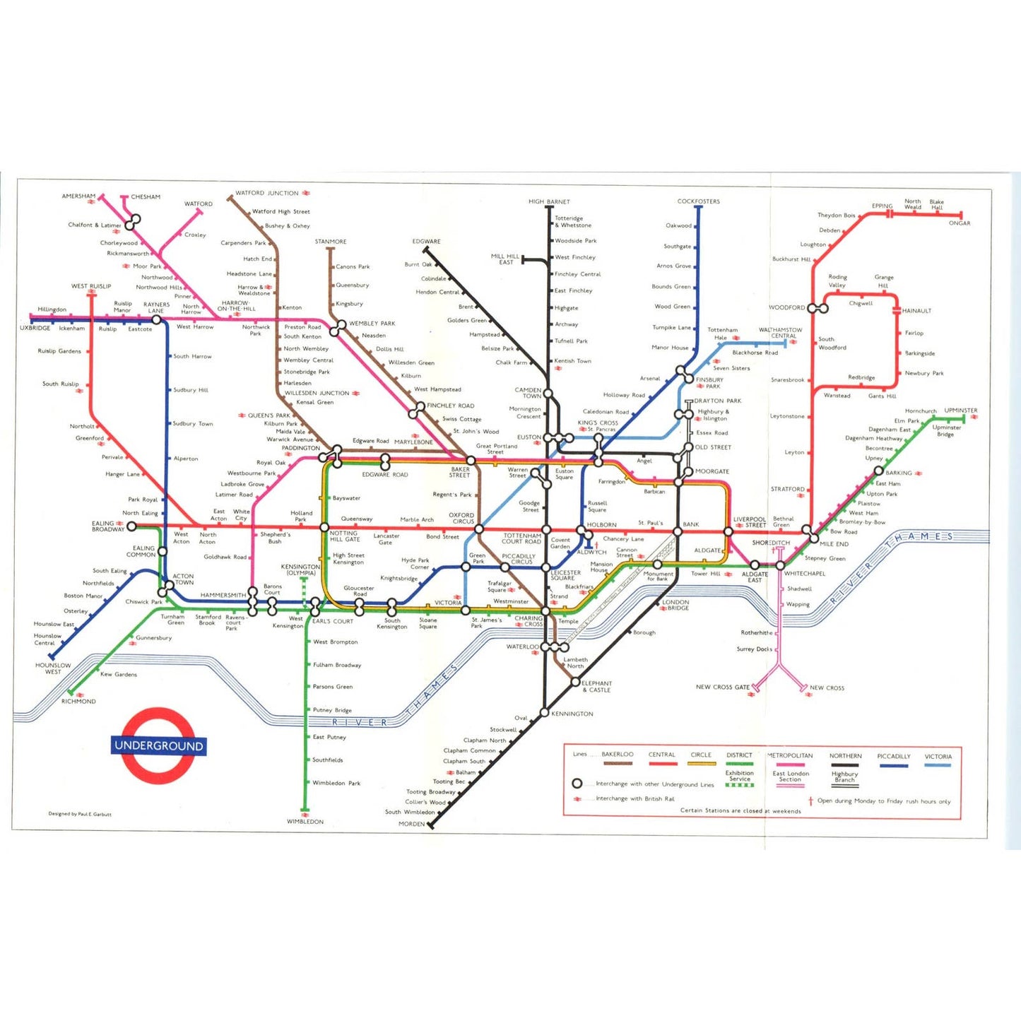 1971 Great Britain London Underground Commuter Rail Map SE8