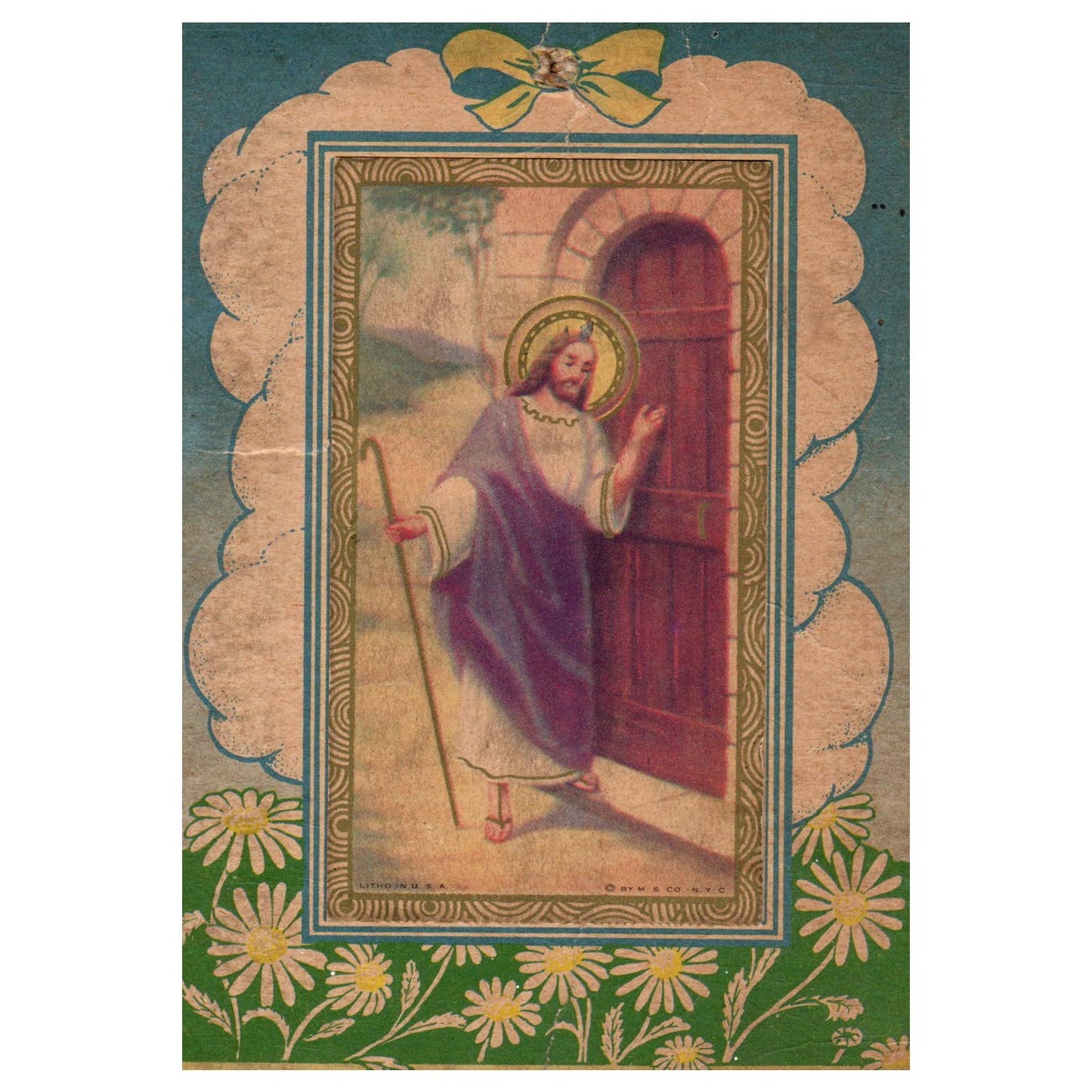 1800s Victorian Religious Lithograph Card Jesus Knocking on Door ~3x5" SF3-5