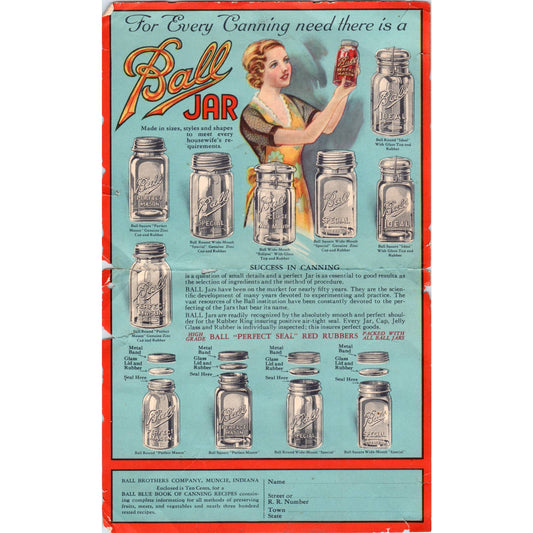 c1920 ORIGINAL Ball Jar Advertisement & Instructions Leaflet Canning AD6