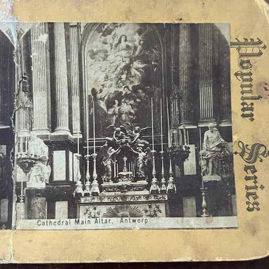 Cathedral Main Altar Antwerp c1880 Antique Stereoview Card TJ9-V2