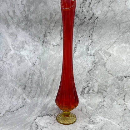VTG L.E. Smith Amberina Swung Vase Art Glass Red Orange 16" TJ3