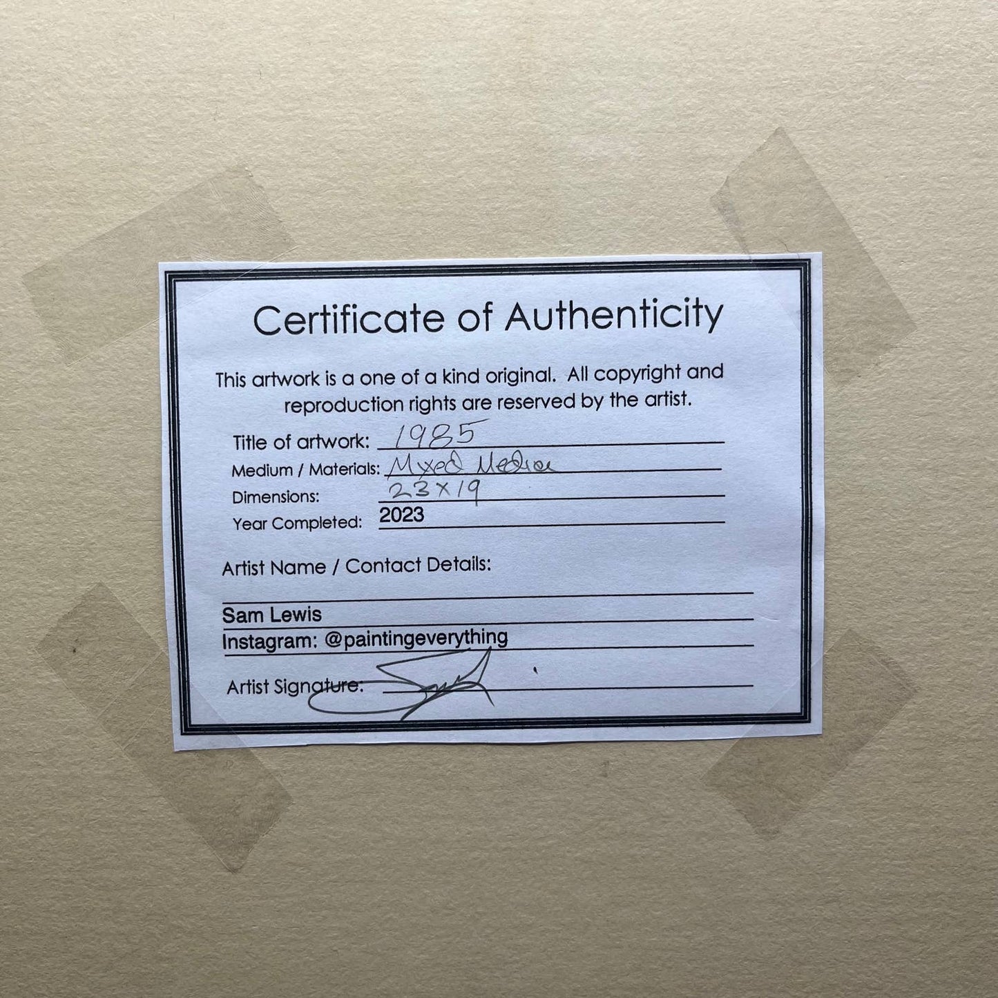 Original Framed Mixed Media Abstract Art Painting 23x19" 1985 w/ COA