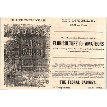 1885 Print Ad Floriculture for Amateurs The Floral Cabinet Vesey St NY 6" AD4