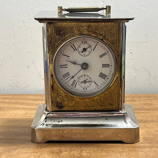 RARE 1900s German musical carriage brass mantel alarm clock Junghans WORKS TA3