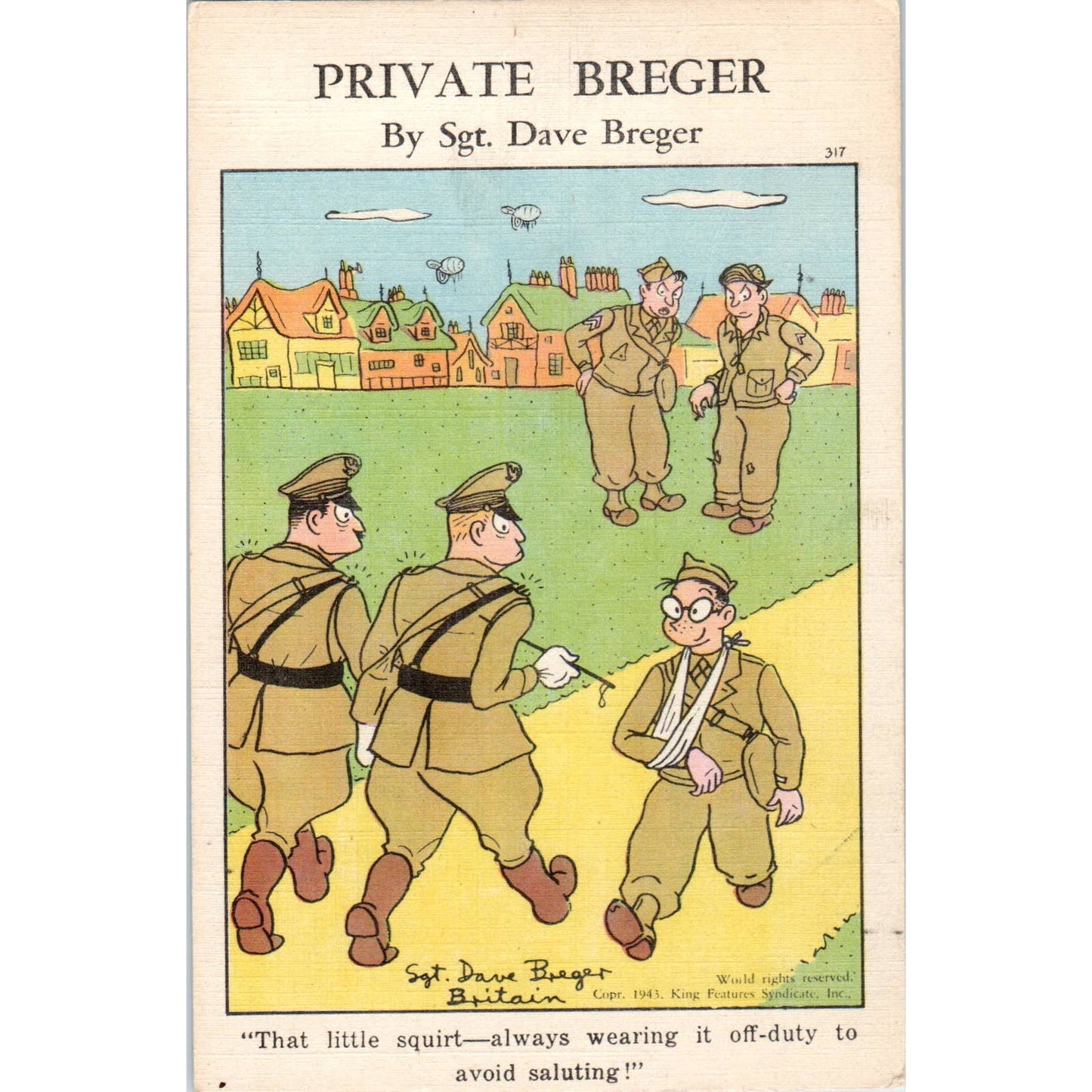 1943 WWII Private Berger #317 Humor Cartoon Sgt. Dave Berger Postcard TK1-26