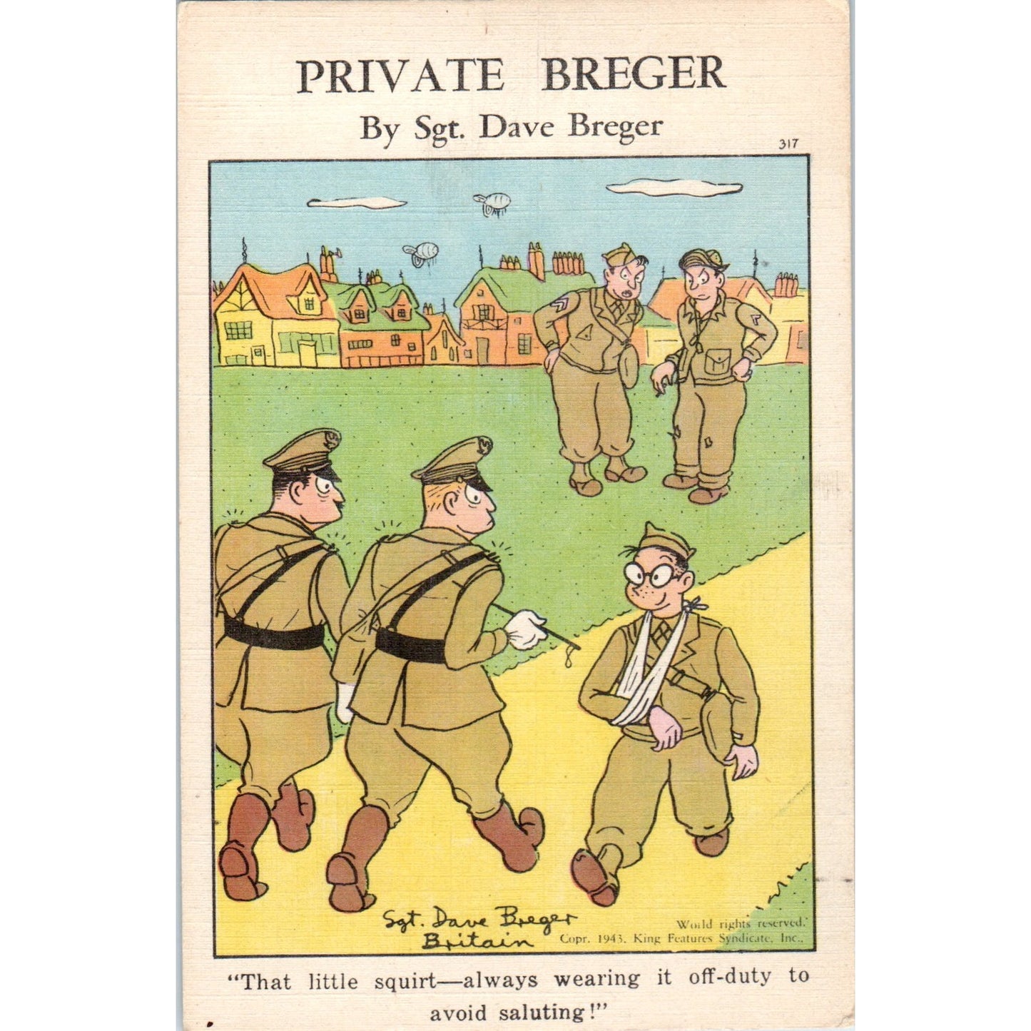 1943 WWII Private Berger #317 Humor Cartoon Sgt. Dave Berger Postcard P2-11
