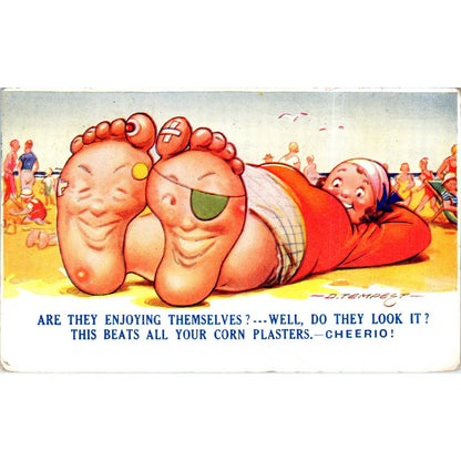 Beach Feet Bamforth Comics D. Tempest Humor Comic 1942 Original Postcard TK1-P12