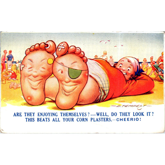 Beach Feet Bamforth Comics D. Tempest Humor Comic 1942 Original Postcard P2-7