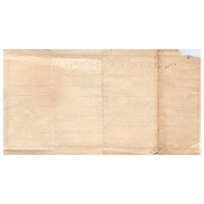 1913 Fort Wayne Indiana Lutheran Hospital Receipt AD8