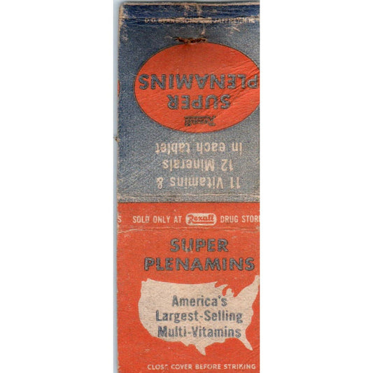 Vintage Matchbook Cover Super Plenamins Multivitamins SE5