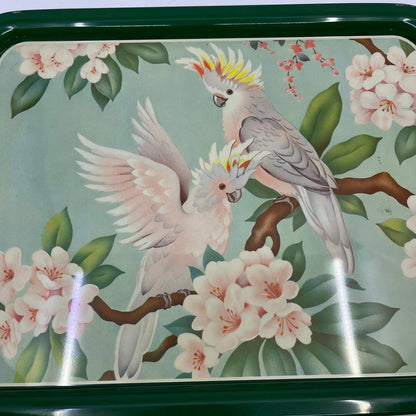 1950's Set of 4 MCM Cockatiel Tropical Toleware Tin Litho Trays 17.5 x 13” TH9-2