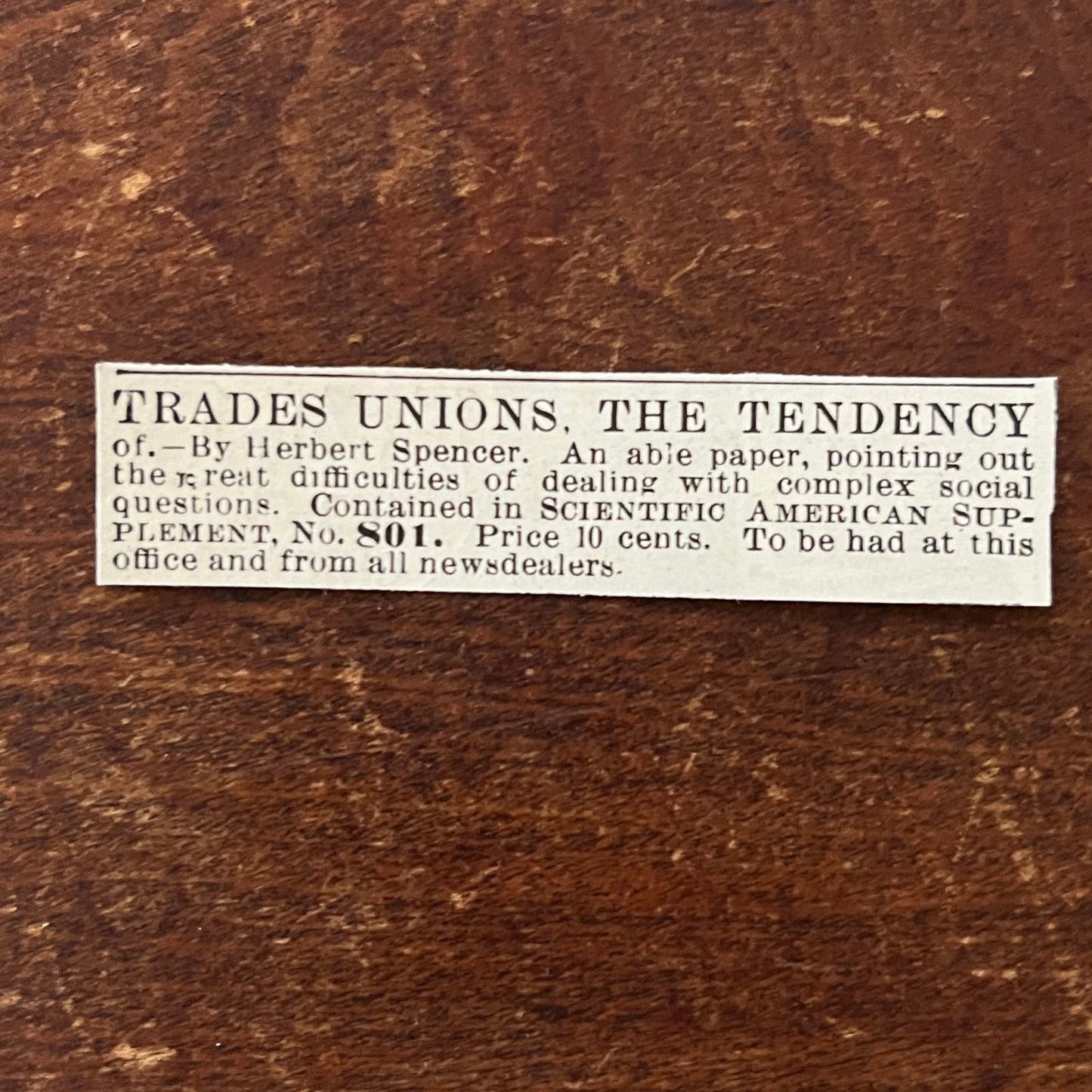 Trades Unions, The Tendency Herbert Spencer Original Advertisement AD8-P28