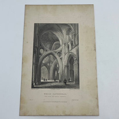 1836 Original Art Engraving Wells Cathedral View From The North Transept AC6
