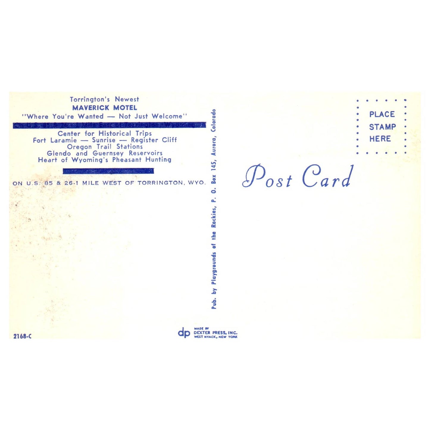 Vintage Postcard - Torrington's Maverick Motel Torrington Wyoming AD9