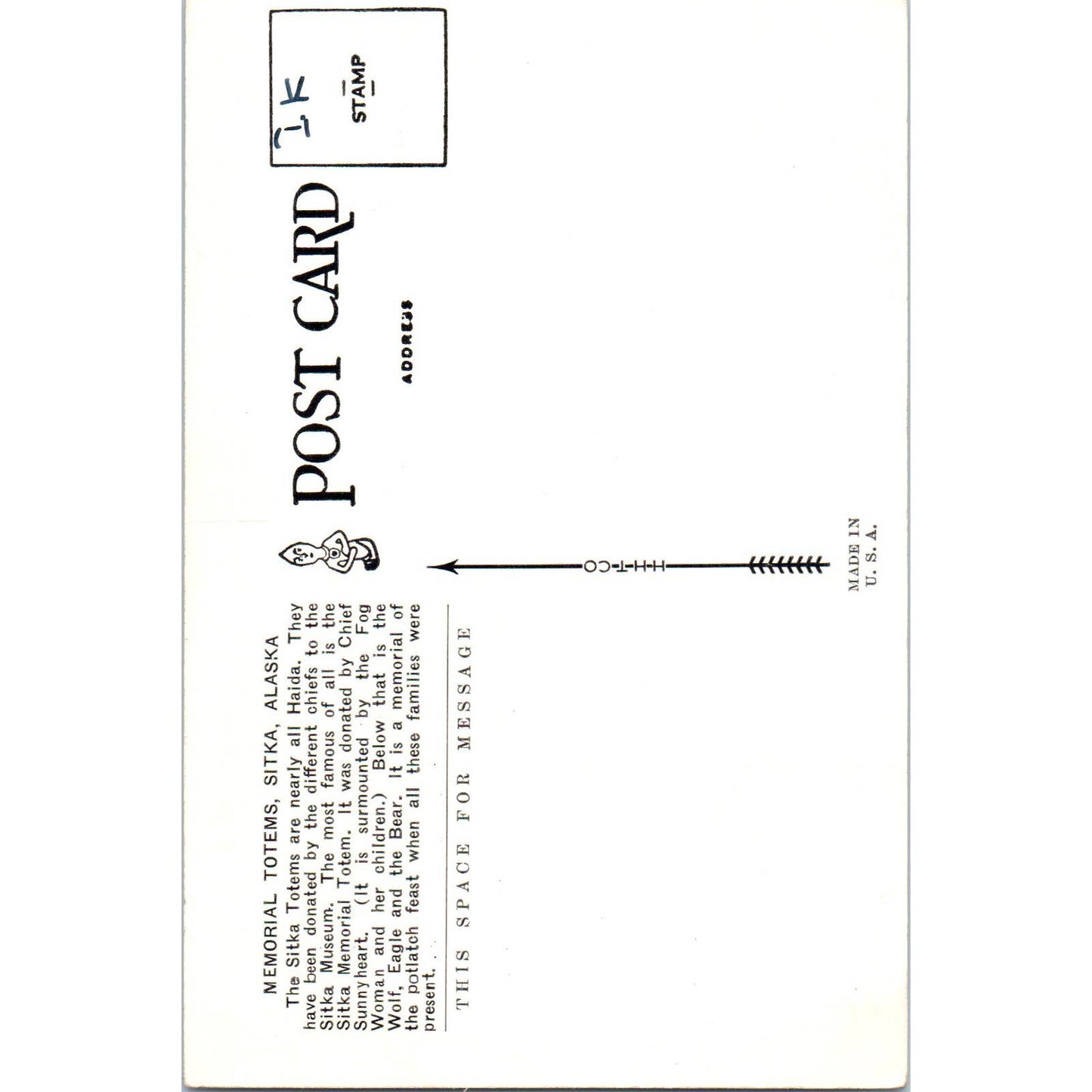 Memorial Totems Sitka Alaska Original Postcard TK1-30