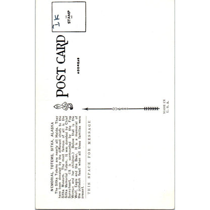Memorial Totems Sitka Alaska Original Postcard TK1-30