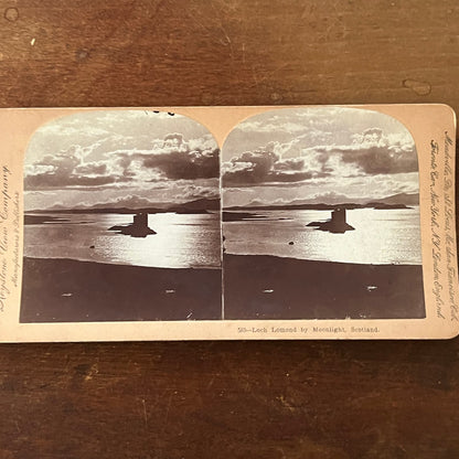 Loch Lomond By Moonlight Scotland Antique Stereoview Card TJ9-V2