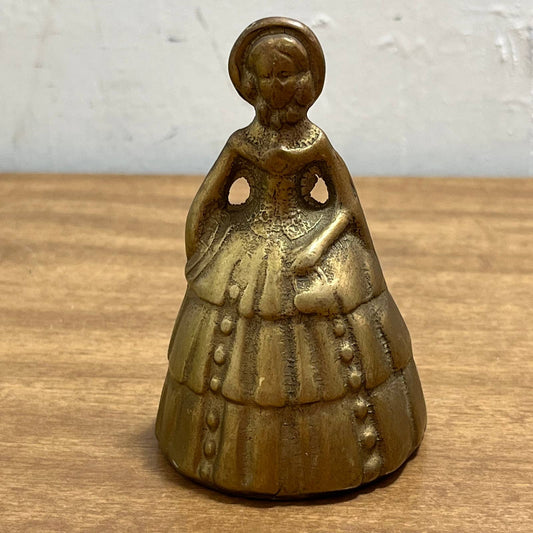 Vintage Brass Victorian Woman Dinner Bell Lady with Petticoats Dress Bonnet 3.5” TF5