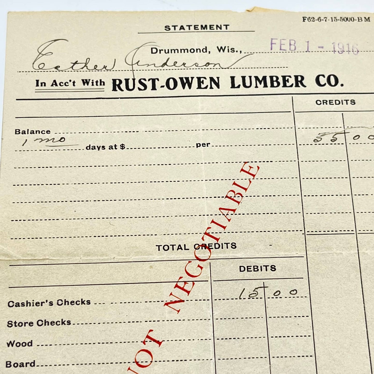 1916 Rust-Owen Lumber Company Billhead Drummond Wisconsin Lot of 3 AA7