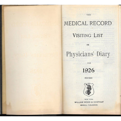 1926 The Medical Record Visiting List or Physicians Diary William Wood & Co TJ7