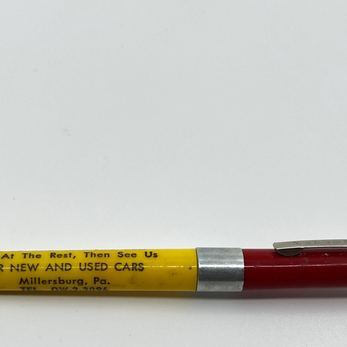 VTG Advertising Pen Red/Yellow Guy Strawser and Son Used Cars Millersburg PA SC3