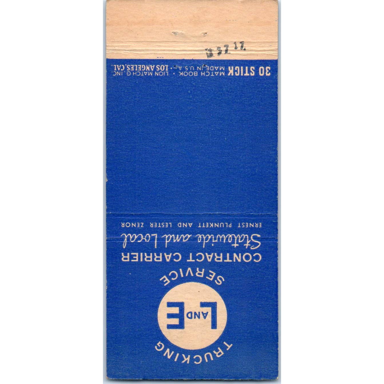 L and E Trucking Service Glendora CA Advertising Matchbook Cover SA1-M10