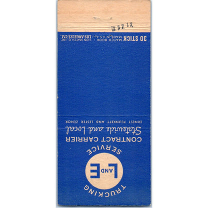 L and E Trucking Service Glendora CA Advertising Matchbook Cover MM9-6