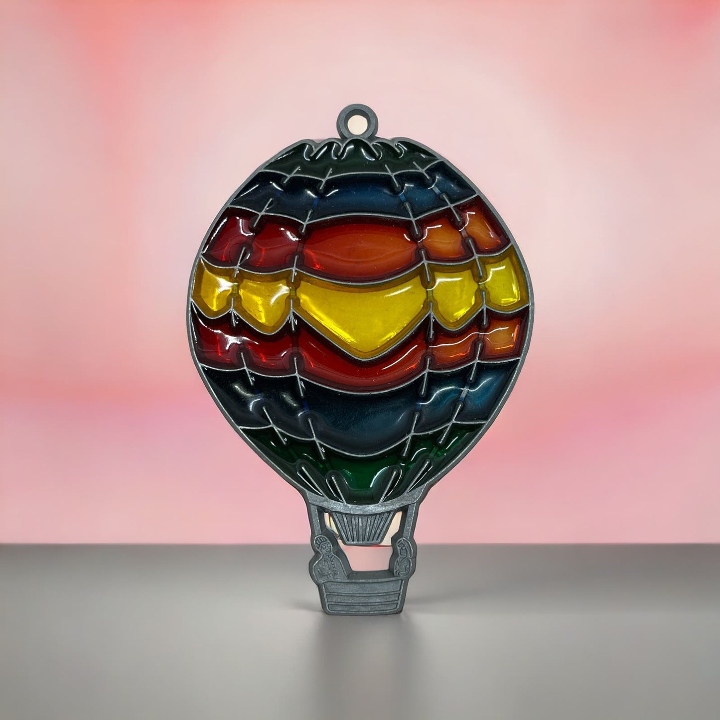 1980s Rainbow Hot Air Balloon Stained Glass Suncatcher 2.5x4 TE5-S1