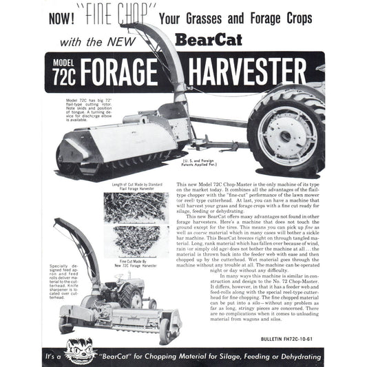 1961 Advertising Leaflet BearCat Model 72C Forage Harvester AD4