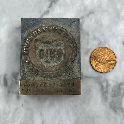 Vintage Printing Letterpress Printers Block Plate Ohio Savings Association TJ54