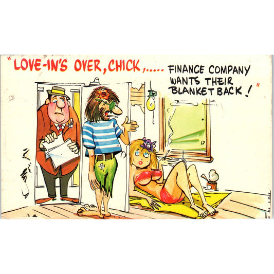 Love-In Hippy Humor Cartoon 1970 Original Postcard P1-15