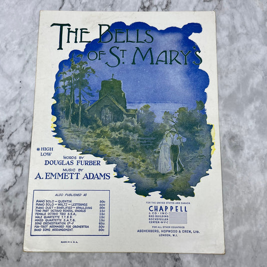 1917 Sheet Music The Bells Of St Mary’s WW1 A. Emmett Adams V38