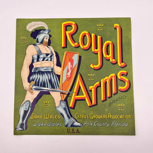 Vintage Royal Arms Original 1940s Polk County, FL Citrus Crate Label FL3