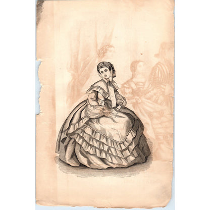 1861 Original Civil War Era Lady in Dress Engraving Godey's Lady's Book D4-1