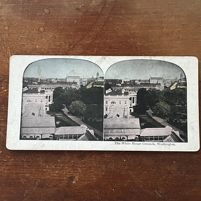 The White House Grounds, Washington Color Antique Stereoview Card TJ9-V2