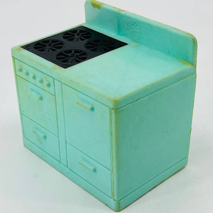 Vintage RENEWAL Dollhouse Celluloid Teal Kitchen Stove Oven Burner 2.5 x 3” TD2